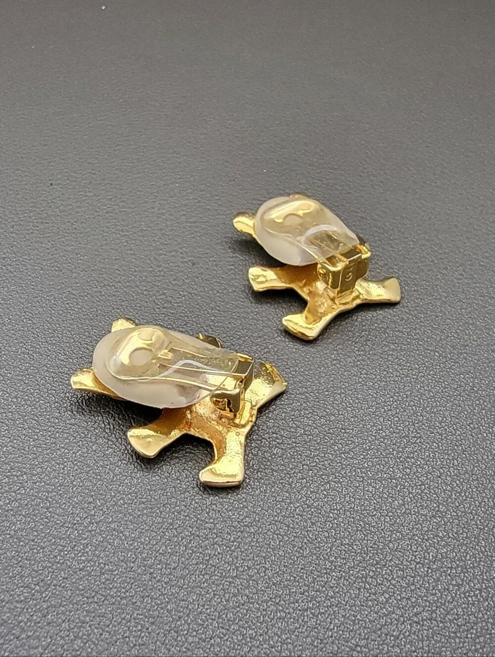 Vintage Gold-Tone Teddy Bear Clip-On Earrings | Sculptural Statement Earrings